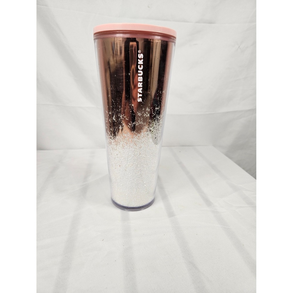 Starbucks Rose Gold White Glitter Ombre Venti Cold Cup Tumbler 24oz Pink Lid‎